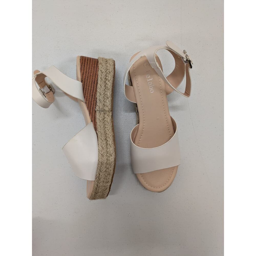 Women’s Beige Espadrille Wedge Sandals Ankle Strap Buckle Platform Size 7